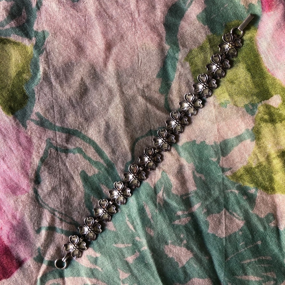 Sterling silver plumeria bracelet.